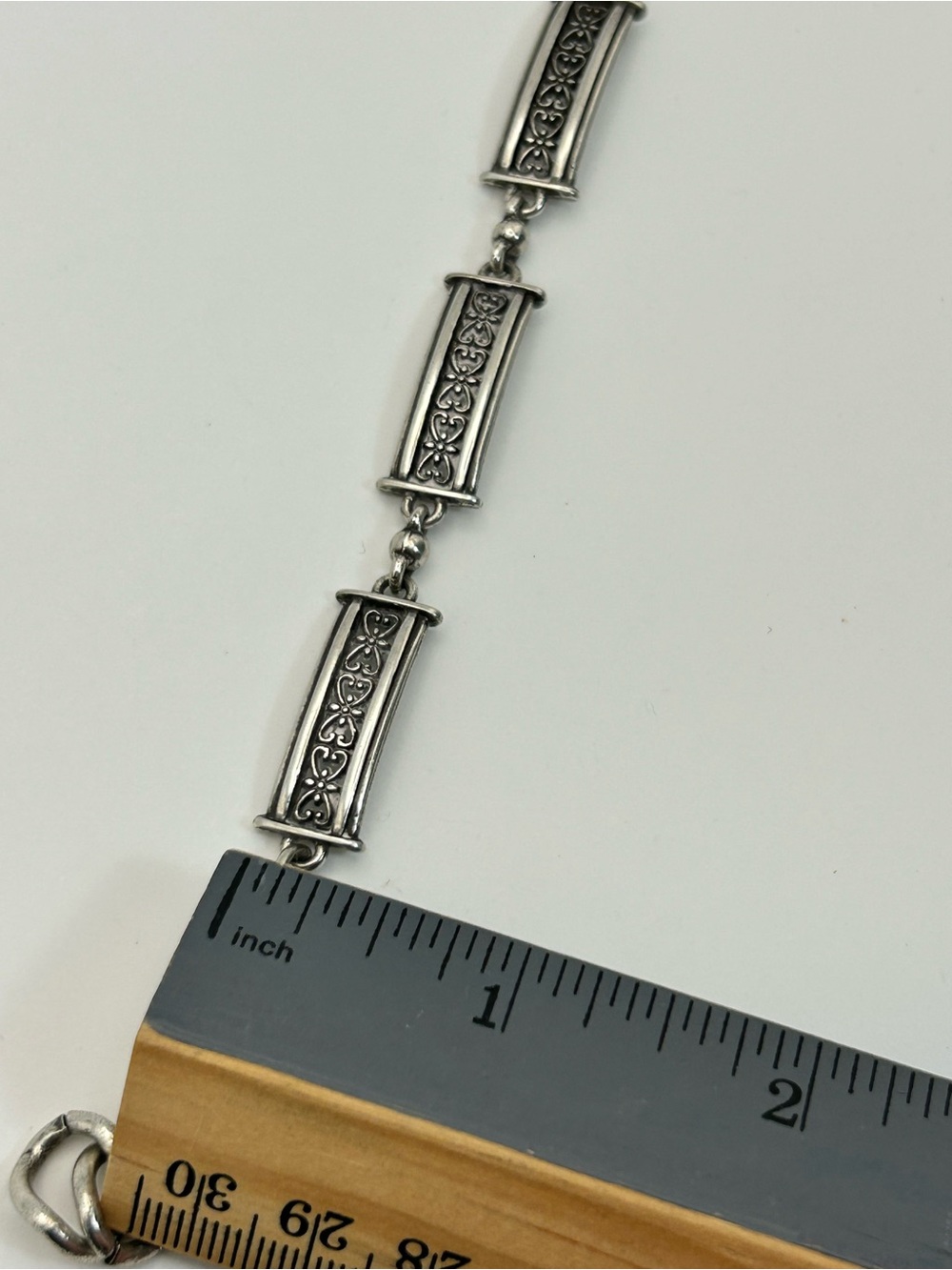 Brighton Vintage Bar Link Bracelet Silver Plated Toggle Etched Design 7.5" - Picture 9 of 9